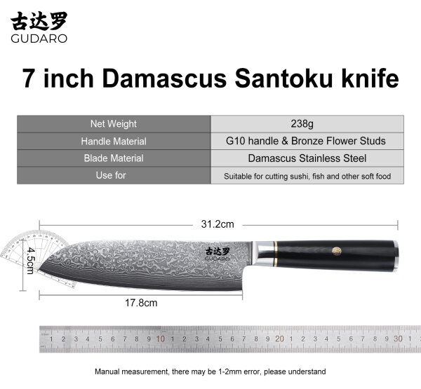 Gudaro - Damaškový kuchyňský nůž AKIRO 7", 67 vrstev oceli, délka 17,5 cm, černá