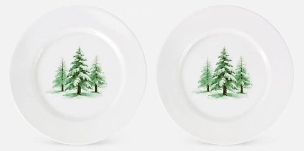 Sinsay - Skleněné snídaňové talíře s potiskem vánočního stromku 2 pack - zelená