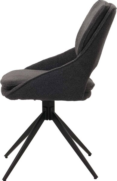 Sada 2 jídelních židlí HWC-N73, kuchyňská židle, otočná s automatickým návratem, tkanina/textil boucle (540g/m²) Oeko-Tex tmavě šedá
