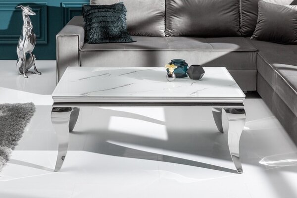 Designový konferenční stolek Rococo 100 cm stříbrný - mramor