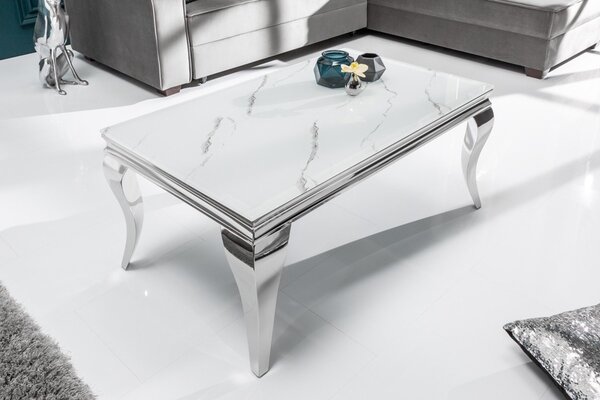 Designový konferenční stolek Rococo 100 cm stříbrný - mramor