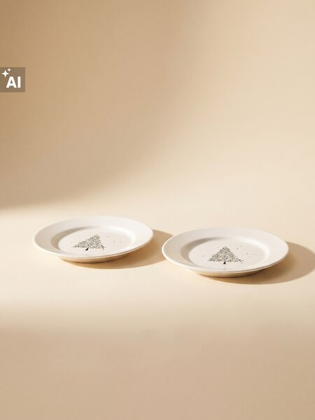 Sinsay - Skleněné snídaňové talíře s potiskem vánočního stromku 2 pack - zlatá