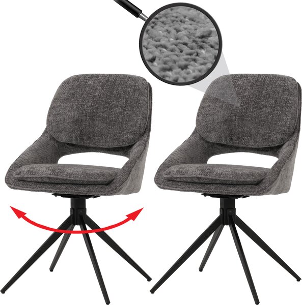Sada 2 jídelních židlí HWC-N73, kuchyňská židle, otočná s automatickým návratem, látka/textilní žinylka (490 g/m²) Oeko-Tex tmavě šedá