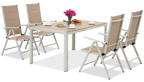 Hliníková zahradní souprava Verona z polywoodového dřeva pro 4 osoby Garden Point beige