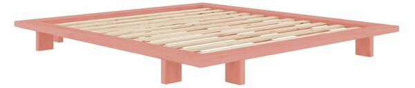 Světle růžová dvoulůžková postel z borovicového dřeva s roštem 140x200 cm Japan – Karup Design