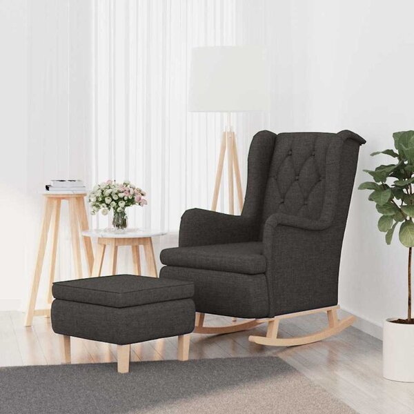 Houpací křeslo se stoličkou tmavě šedé textil 3121273