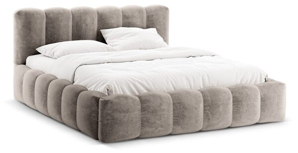 Světle hnědá čalouněná dvoulůžková postel s úložným prostorem a roštem 160x200 cm Lupine – Micadoni Home