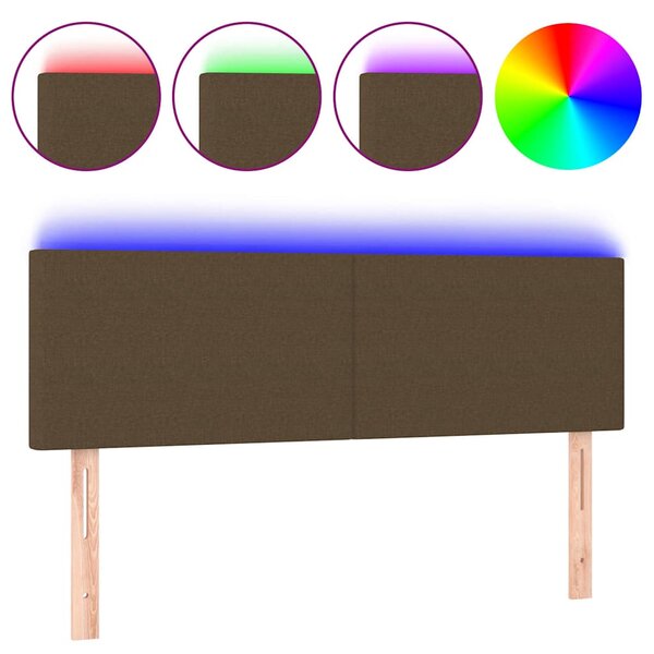 Čelo postele s LED tmavě hnědé 144x5x78/88 cm textil 3121333
