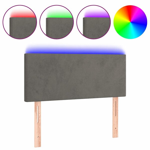 Čelo postele s LED tmavě šedé 80 x 5 x 78/88 cm samet 3121363