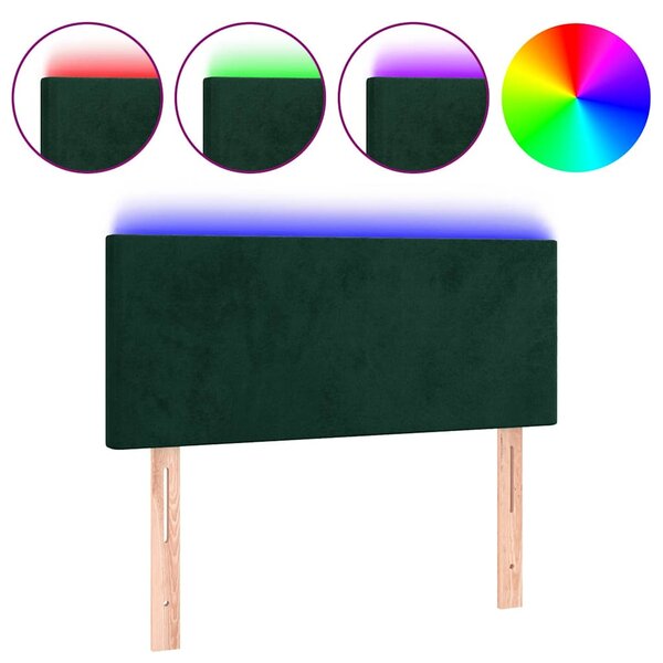 Čelo postele s LED tmavě zelené 80 x 5 x 78/88 cm samet 3121365