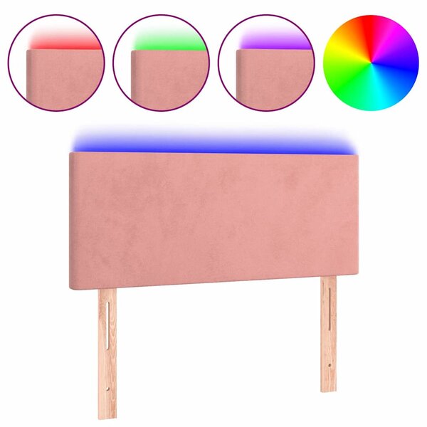 Čelo postele s LED růžové 80 x 5 x 78/88 cm samet 3121367