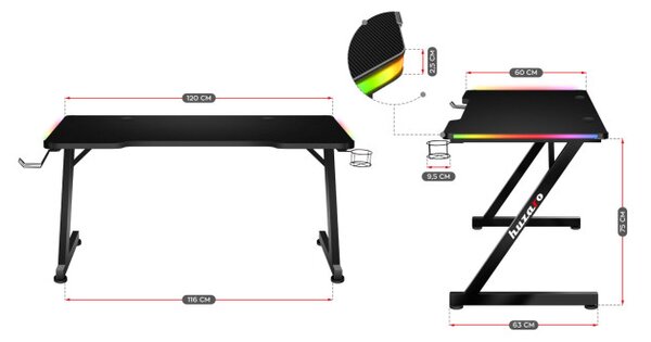 Herní stůl Hero - 2.5 černý RGB