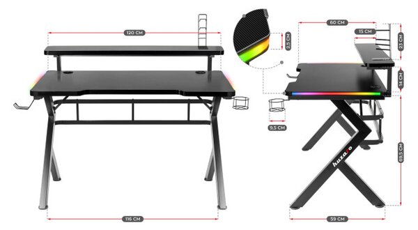 Herní stůl Hero - 5.0 černý RGB