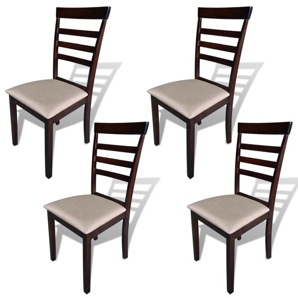 Jídelní židle 4 ks hnědé a krémové masivní dřevo a textil