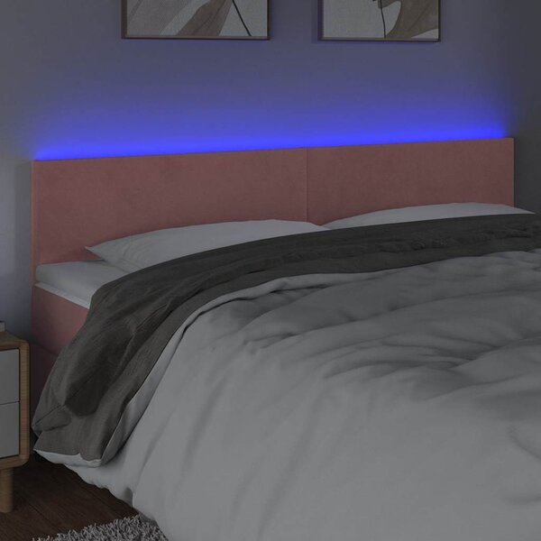 Čelo postele s LED růžové 160x5x78/88 cm samet 3121391