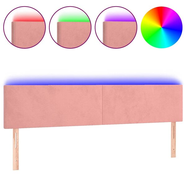 Čelo postele s LED růžové 160x5x78/88 cm samet 3121391
