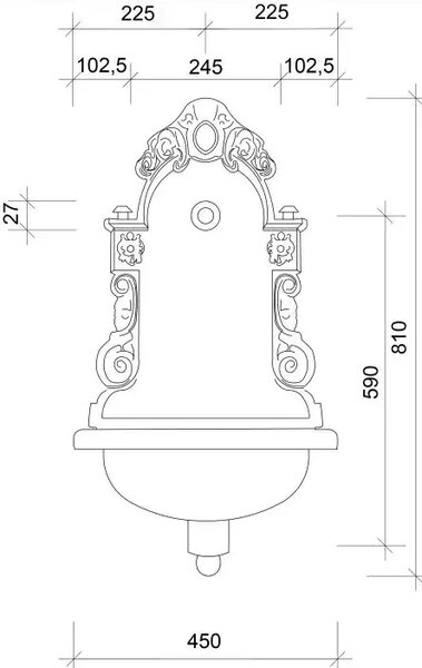 Litinové zahradní umyvadlo Moena 82 cm černé - kohoutek Drak