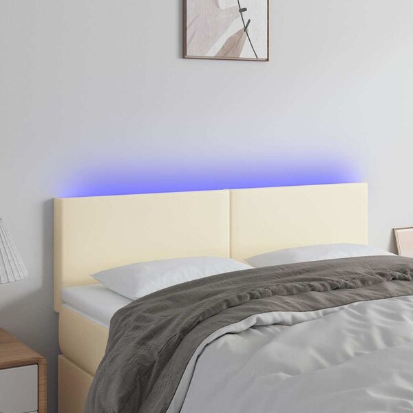 Čelo postele s LED krémové 144x5x78/88 cm umělá kůže 3121424
