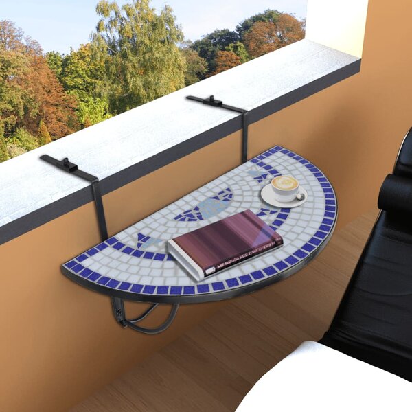 Závěsný stolek na balkon modrý a bílý mozaika