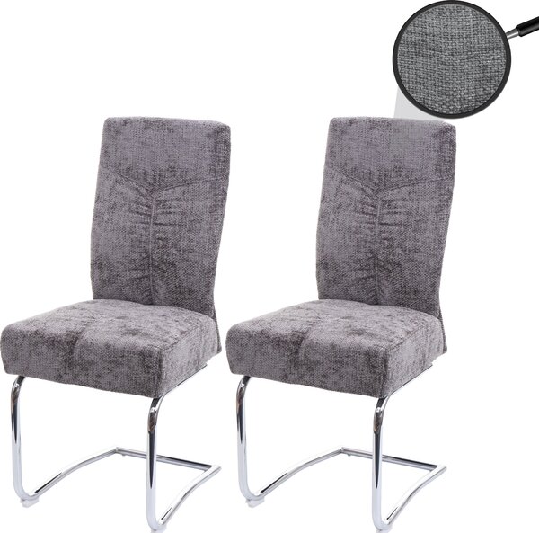 Sada 2 jídelních židlí HWC-G56, kuchyňská židle konzolová židle křeslo, kovová tkanina/textil šenil tmavě šedá