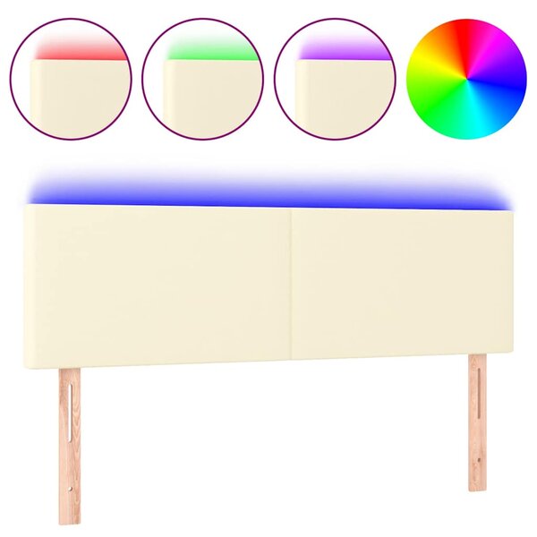 Čelo postele s LED krémové 144x5x78/88 cm umělá kůže 3121424