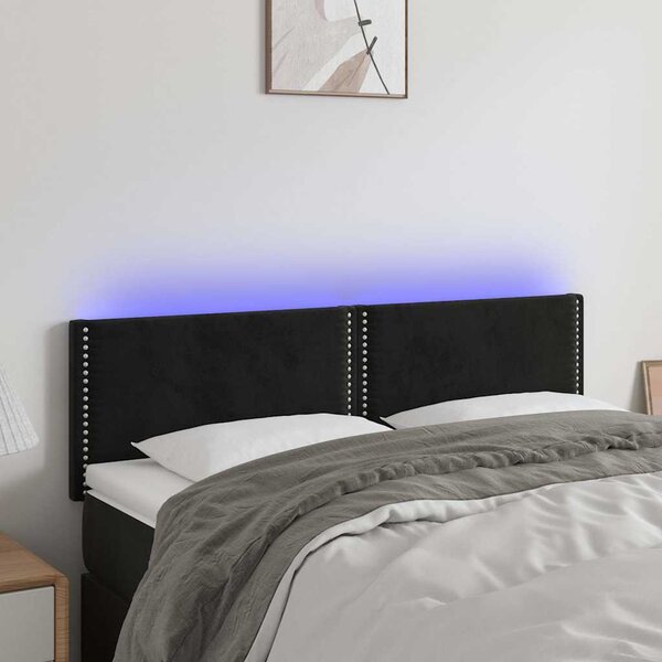 Čelo postele s LED černé 144x5x78/88 cm samet 3121522