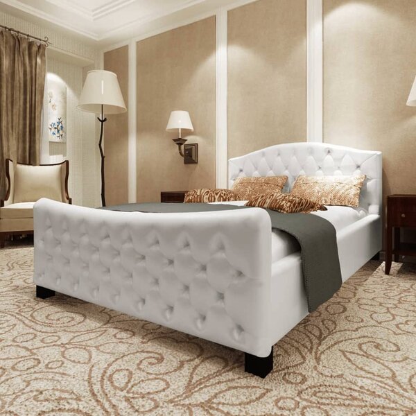 Postel s matrací bílá umělá kůže 180 x 200 cm