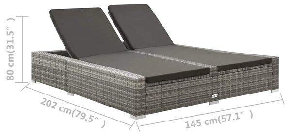 Dvojité opalovací lehátko polyratanové šedé 312155