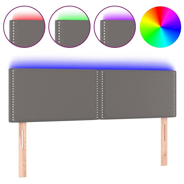 Čelo postele s LED šedé 144x5x78/88 cm umělá kůže 3121566