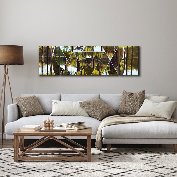 Obraz - Geometrická koláž na pozadí severských lesů (170x50 cm)