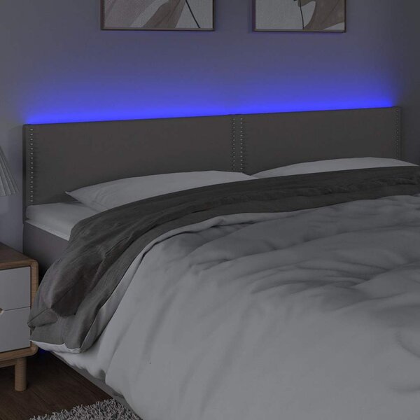 Čelo postele s LED šedé 200x5x78/88 cm umělá kůže 3121584