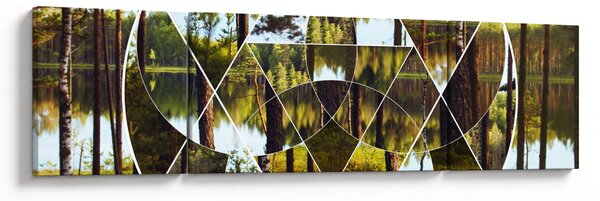 Obraz - Geometrická koláž na pozadí severských lesů (170x50 cm)