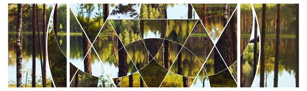 Obraz - Geometrická koláž na pozadí severských lesů (170x50 cm)
