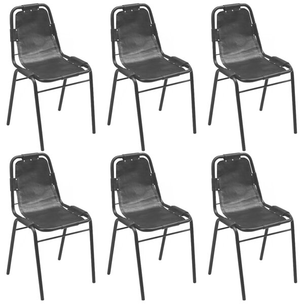 Jídelní židle 6 ks černé pravá kůže