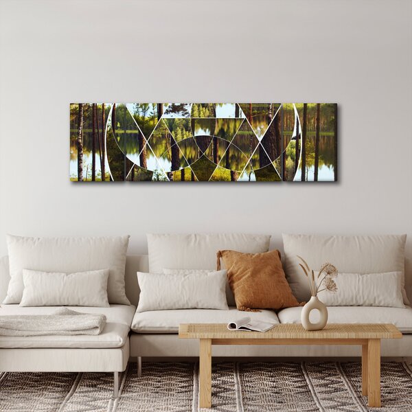 Obraz - Geometrická koláž na pozadí severských lesů (170x50 cm)