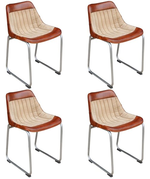 Jídelní židle 4 ks hnědé a béžové pravá kůže a plátno