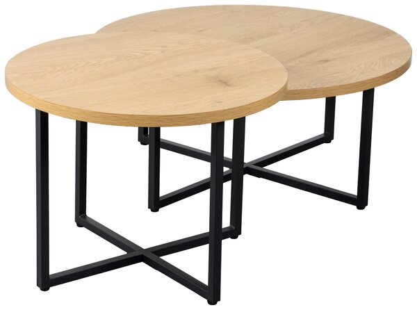 SADA KONFERENČNÍCH STOLKŮ, černá, barvy dubu, kov, kompozitní dřevo, 60-80/60-80/35-45 cm Boxxx - Konferenční stolky, Online Only