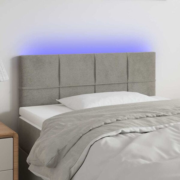 Čelo postele s LED světle šedé 80 x 5 x 78/88 cm samet 3121642