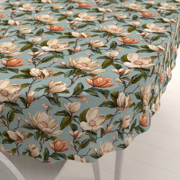 Biante Bavlněný oválný ubrus Sandra SA-545 Květy magnolie na šedomodrém 50x100 cm