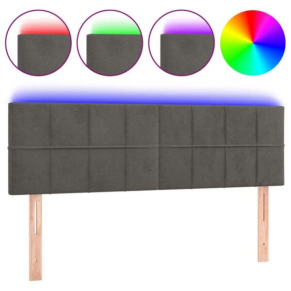 Čelo postele s LED tmavě šedé 144x5x78/88 cm samet 3121661