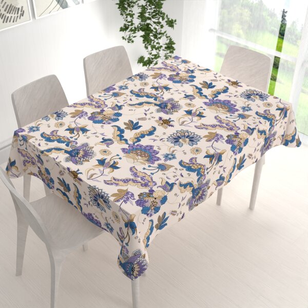 Biante Bavlněný obdélníkový ubrus Sandra SA-539 Modro-fialové orientální květy na světle béžovém 50x100 cm