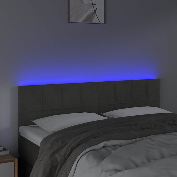 Čelo postele s LED tmavě šedé 144x5x78/88 cm samet 3121661