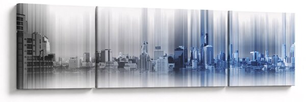 Obraz - Panorama města, modro-šedé (170x50 cm)