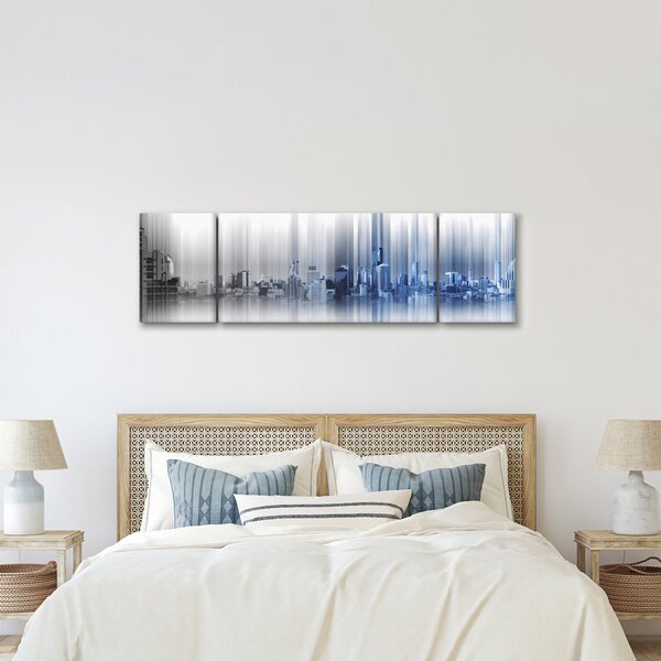 Obraz - Panorama města, modro-šedé (170x50 cm)