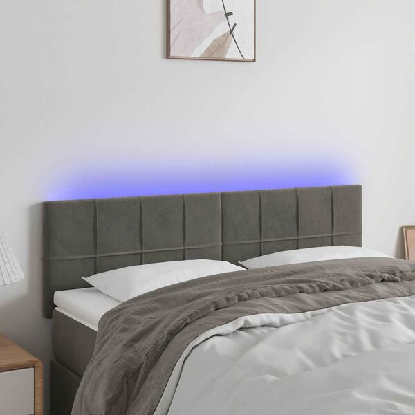 Čelo postele s LED tmavě šedé 144x5x78/88 cm samet 3121661