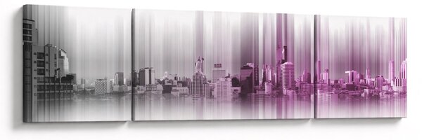Obraz - Panorama města, růžovo-šedé (170x50 cm)