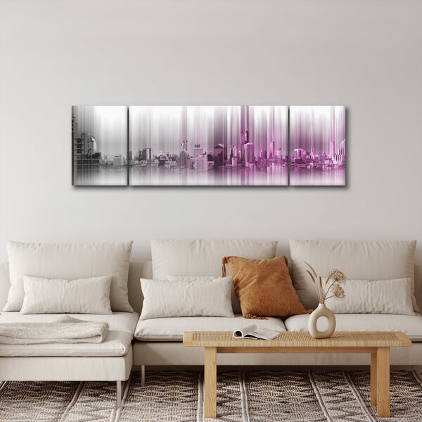 Obraz - Panorama města, růžovo-šedé (170x50 cm)