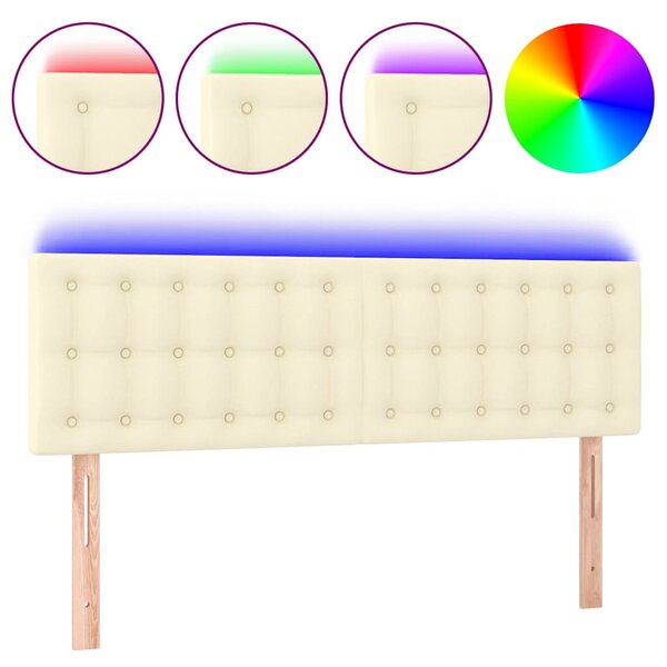 Čelo postele s LED krémové 144x5x78/88 cm umělá kůže 3121704