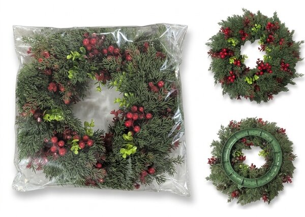 Adventní věnec na dveře RED BERRIES Ø 35 cm, zelený/červený