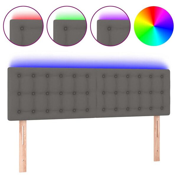 Čelo postele s LED šedé 144x5x78/88 cm umělá kůže 3121706